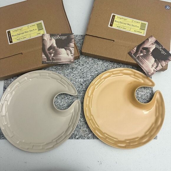 LONGABERGER Woven Traditions Wine Dine Plates 2 Piece Ivory and Butternut NEW - Picture 1 of 7